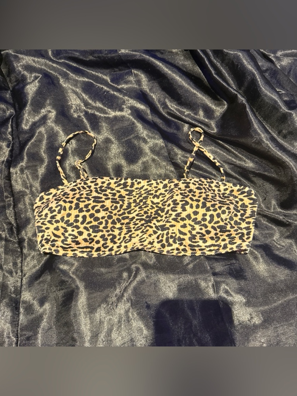 Leopard Print Bandeau Swim Crop Top - Tan & Black